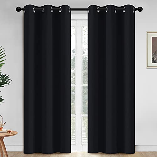 Yakamok 84 Inch Length Blackout Curtains for Bedroom, Thermal Insulated Room Darkening Grommet Top Window Drapes for Living Room,Black,42W x 84L,2 Panels