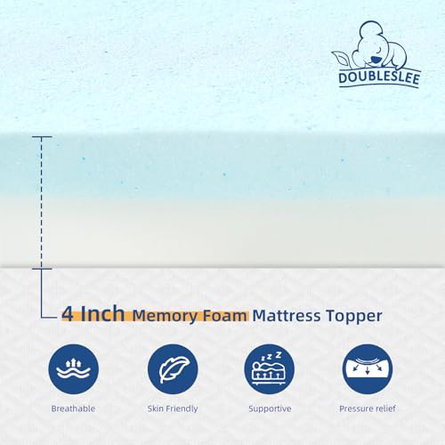 Doubleslee 4 Inch Memory Foam Mattress Topper Double Bed, Gel-Infused Cooling Orthopedic Double Mattress Topper for Back Pain Relief, Washable Cover With Elastic Straps 135x190x10cm - Image 3