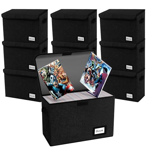 Image of 10 Pack Comic Book Storage Box 15.8 inch X 7.8 inch X 11.8 inch, Collapsible Holds 160-180 Comic Book Organizer Heavy Duty Bin Container Holder Shelf (Black)