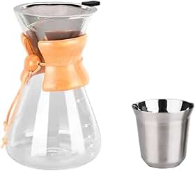 Kit Cafeteira Chemex 400ml + Copo Térmico Inox 80ml - Café Artesanal e Gourmet para Fazer em Casa