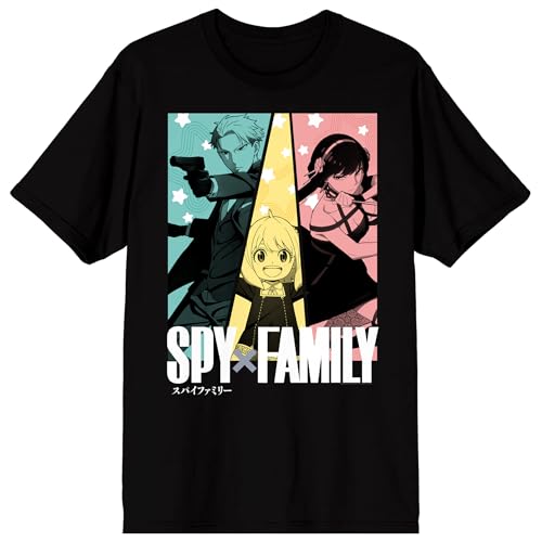 Spy X Family Character Grid Boy's Black Crew Neck Short Sleeve T-Shirt