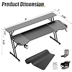47 Inch Gaming Desk, Smart Computer Gamer Desk with LED Lights & Mouse Pad, Gaming Table with Power Outlet, Monitor Stand, Side Hook, Ergonomic Work Desk for Home Office, Carbon Fiber Black - Image 3