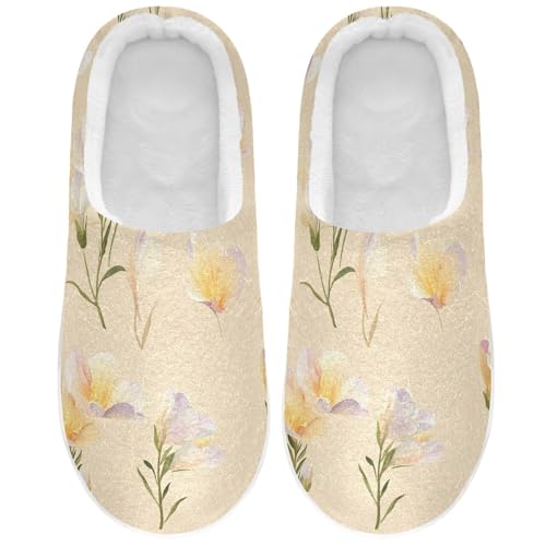 JUNZAN Beauty Freesia Beige Womens House Cotton Slippers Comfortable Memory Foam Bedroom Slippers for Hospital Funny Presents 6-7
