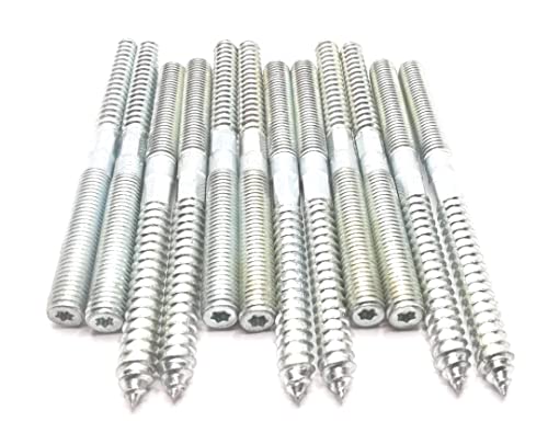 Image of Hanger Bolt M10x130 Silvery Double Headed Bolt Self-Tapping Screw with Hexagon for Furniture 12Pcs