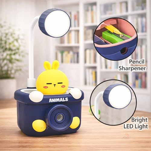 Image of WISHKEY 3 in 1 Night Lamp USB Chargeable Light for Bedroom, Night Lamp for Kids with Pencil Sharpener & Pen Holder Stand Girls & Boys, Plastic Design for Child's Room Blue