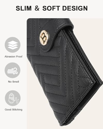 Image of BOSTANTEN Slim Wallet Women Leather RFID Blocking Credit Card Holder Bifold Thin Wallet with Zipper Pocket Black