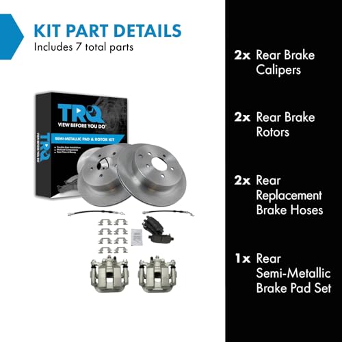 Image of TRQ Rear Brake Pad and Rotor Set Semi Metallic Calipers Hoses | For 2003-2007 Nissan Murano