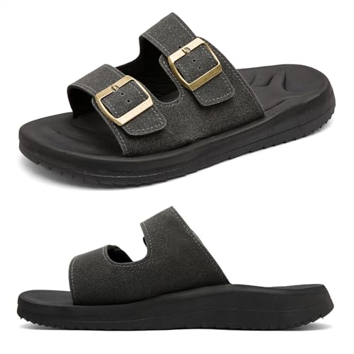Image of Mens Sandals Arch Support Comfortable Beach Slides with Adjustable Buckle Straps Slippers for Men