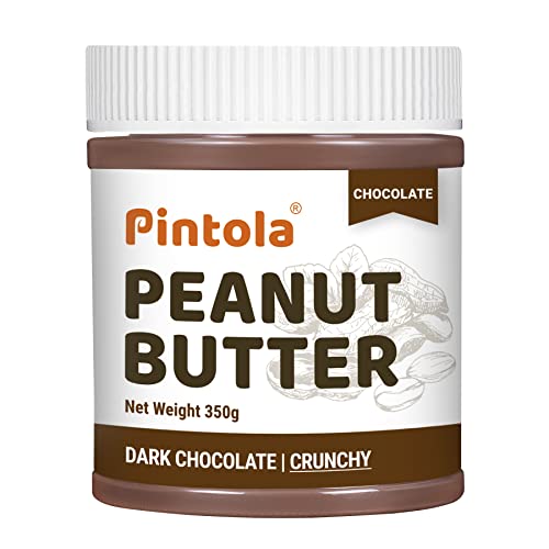 Pintola Peanut Butter Chocolate Flavour Crunchy 350g - 18.6g Protein & 5.2g Dietary Fiber, Made with Premium Roasted Nuts & Cocoa, Gluten Free, Zero Cholesterol & Trans Fat, Vit E & B3, Dark Chocolate