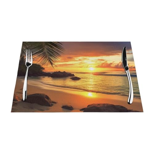 Lot de 6 sets de table en PVC tissé tropical plage et coucher de soleil