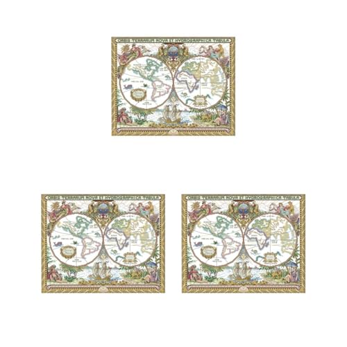 Kit broderie point de croix estampillé adulte débutant canevas carte du monde ancienne
