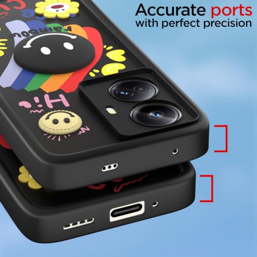 Image of Pikkme Back Cover for Realme 10 Pro Plus 5G | Soft Silicone| Cute Rainbow Smile & 3D Cartoon Flower Design | Shockproof Raised Camera Protection Bumper Case (Black)