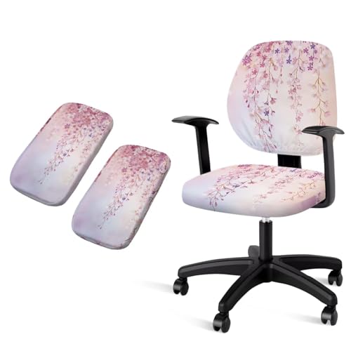 Cugasmaru Floral Chair Cover 4-Piece Set with Arm Rest Cushions for Office Chair Botanical Print Elastic Washable Desk Chair Seat Covers for All Room Types