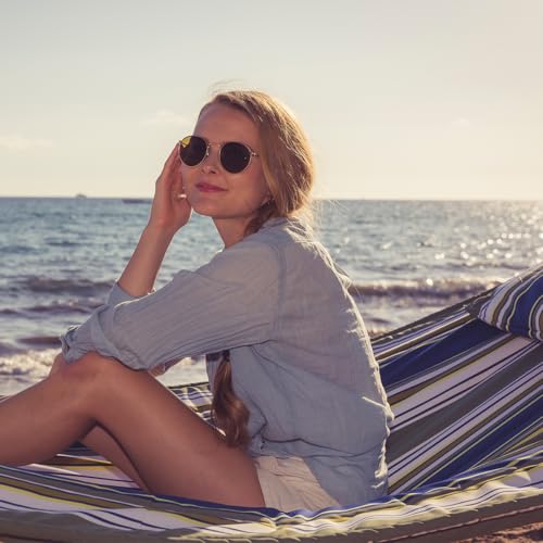 Image of SUNCREAT Double Hammocks 2 Person with Extra Large Pillow, Non Fading Tree Hammocks for Outside, Blue&Aqua