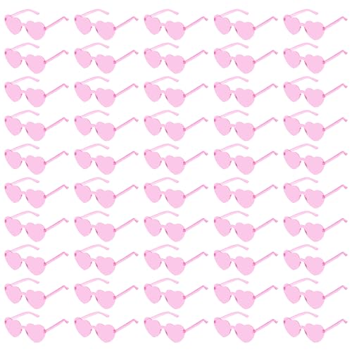 Fengek 50 Pcs Heart Shape Sunglasses Frameless Transparent Glasses Party Favors for Women