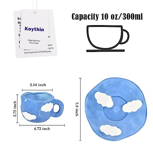 Image of Koythin 10oz Ceramic Mug With Saucer, Dark Blue Sky White Cloud Latte Cup