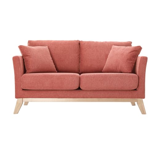 Miliboo Canapé scandinave déhoussable 2 Places en Tissu Effet Velours texturé Terracotta et Bois...