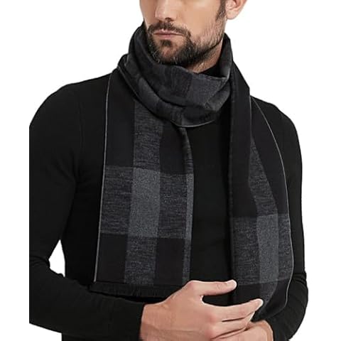 CUDDLE DREAMS Men's Silk Scarves, 100% Mulberry Silk Brushed, Luxuriously Soft (Plaid Black Gray) Cover