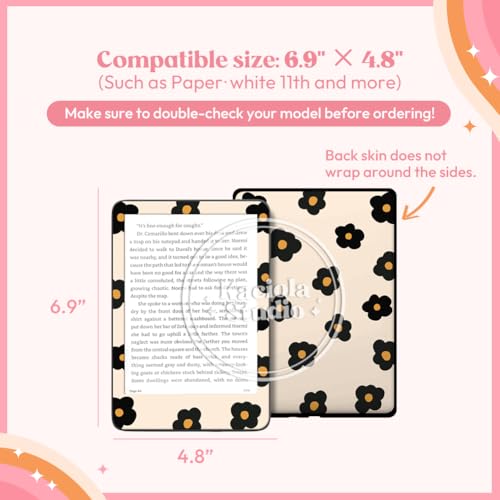Image of KACIOLA STUDIO 24PCS Simple Flower Skin Set for E-Reader, and 4PCS Type C Charms /50PCS Scrapbook Stickers for Clear Case, 6.9 inchx4.8 inch E-Reader Skin Front and Back Decal for Paper White 11th