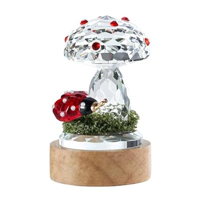 TENGFENG Crystal Mushroom Night Light - 7 Color Change USB Powered Glass Mushroom&Ladybug Lamp Decor Figurine with Wooden LED Base for Bedroom Table Bedside Mushroom Shaped Lamp with Gift Box