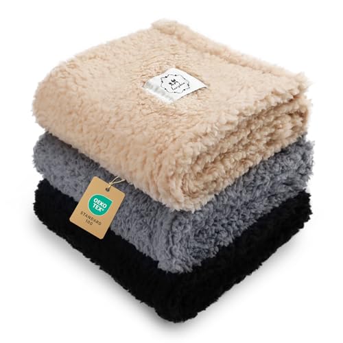 Image of 1 Pack 3 Calming Blankets Fluffy Premium Fleece Pet Blanket Soft Sherpa Throw for Dog Puppy Cat Beige /Black /Grey Large (41x31'')