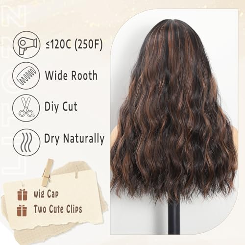 Brown to Highlight Wigs for Women Brown Wig Wavy Wig with Upgraded Strands Middle Part Shoulder Length Synthetic Wig Brown Wigs for Women Lace Front Wigs for Cosplay Daily Party Use