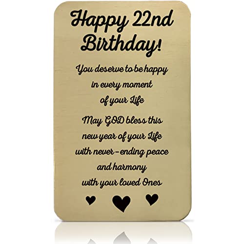 Paintio 22nd Birthday Card Aluminum - 22nd Birthday Gift Idea - Metal Wallet Insert Card - Birthday Cards for Women or Men - 22 Birthday Gift for Him or Her - Anniversary Card for Her or Him