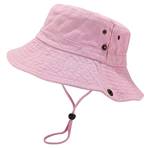Unisex Cotton Boonie Hat Summer Outdoor Packable Fishing Bucket Hat Beach Sun Hat with String for Women Men (US