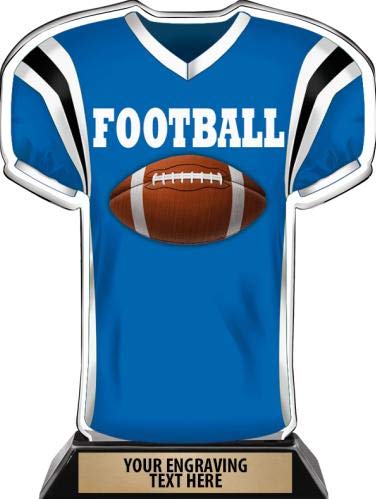 Crown Awards Acrylic Football Jersey Trophy, Football Jersey Shaped Award Trophies with Custom Engraving, Blue Prime