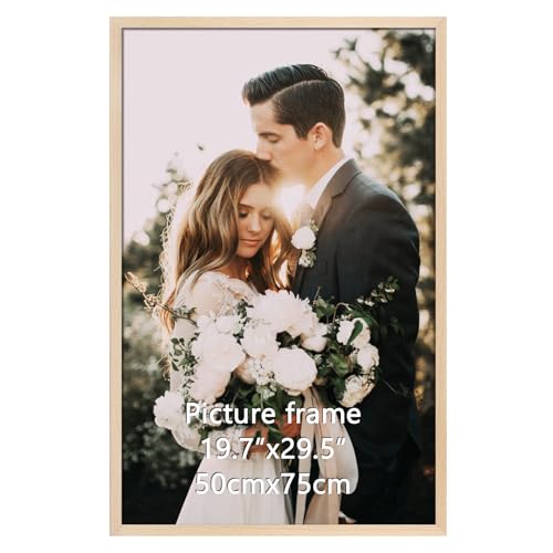 Giftgarden Natur Holzfarbener Bilderrahmen 50x75 cm Aluminium Großer Posterrahmen für 75x50 cm Fotos Zertifikate und Poster - Ausschließlich für Horizontale oder Vertikale Wandmontage
