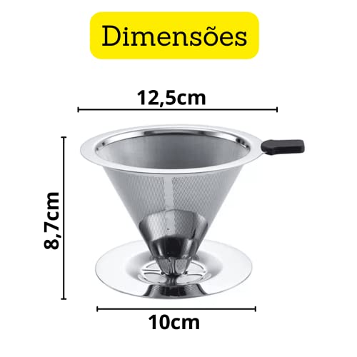 Coador Filtro de Café em Aço Inox Utensílio Reutilizável Inoxidável Possui Camada Dupla com Malha Fi