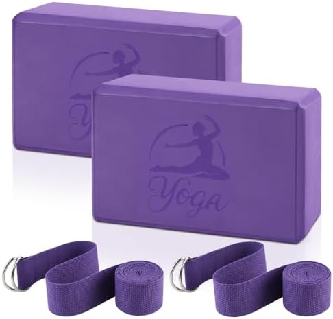 2 Yoga Block and 2 Yoga Strap Set,Non-slip EVA Foam Blocks, High ...
