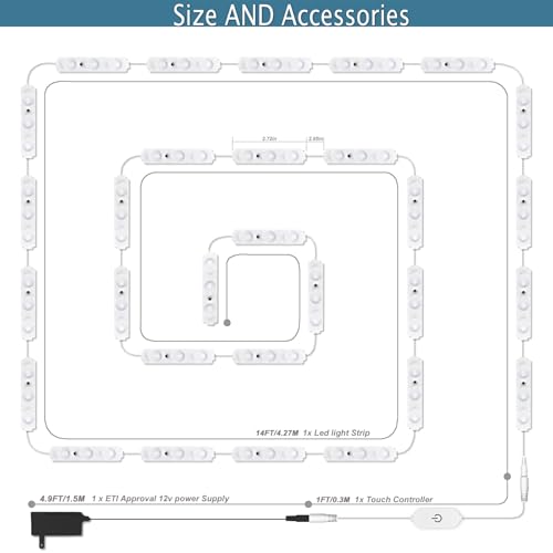 Image of LED Vanity Mirror Lights, Hollywood Style Makeup Light, 14FT /6000K /Dimmable /12V Adapter /Self-Adhesive Full Body Vanity Lights, Lighting for Makeup Floor Mirror & Bathroom