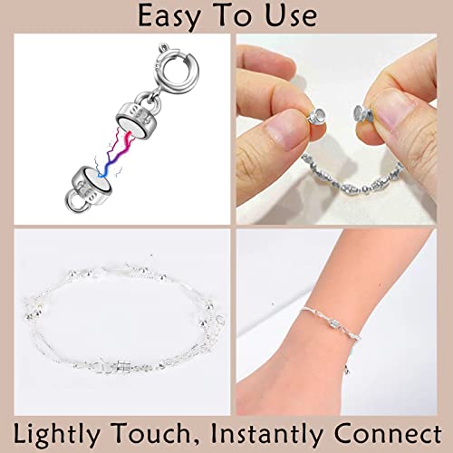 OHINGLT 925 Sterling Silver Magnetic Necklace Clasps and Closures,Gold and Silver Magnetic Clasp Converter for Jewelry Making Supplies,Chain Extender Connector for Small Necklace Bracelet