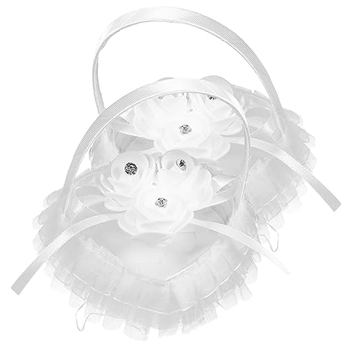 CIMAXIC 2pcs Heart Shaped Ring Pillow White Wedding Ring Box Pillow for Wedding Decor