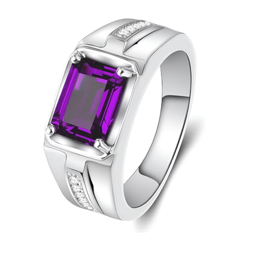 1-6 CT Men's Gemstone Engagement Ring 925 Sterling Silver Custom Emerald Cut Gemstone Wedding Rings for Men Dad Husband Birthday Christmas Anniversary Father's Day Gifts with Free Engraving