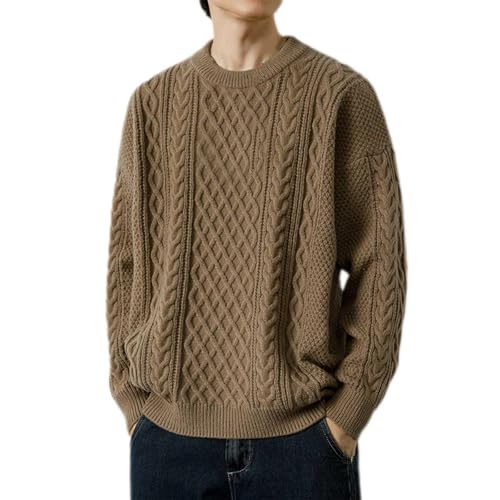 Men's Cable Knit Pullover Sweater,Classic Solid Colors Crewneck Sweater, Fisherman Twist PatternedCasual Sweater4