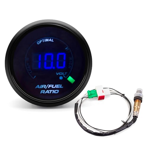SINCO TECH Car 52mm Digital AFR Gauge with Narrowband O2 Sensor Blue LED Automobile Meter (A/F Ratio Gauge)