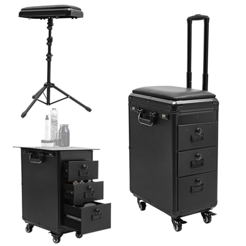 Tattoo Travel Case on Wheels with Tattoo Armrest Rolling Makeup Train Case