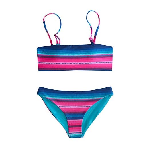 Chance Loves Girls 2-Piece Striped Swimsuit Bikini with Bandeau Top for Tween & Teen Size 14