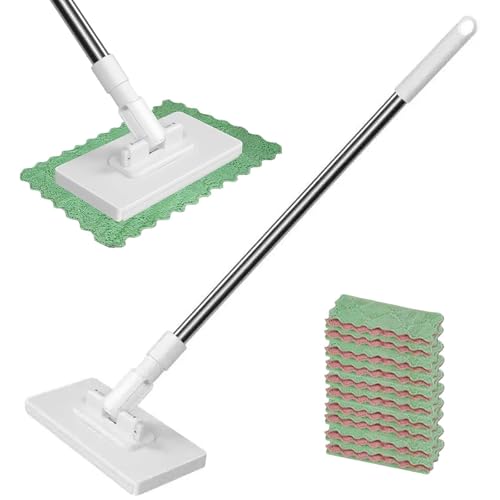 Mopa con Sistema de SujecióN a Presión,Fregonas para Limpieza de Suelos,Fregona Desmontable,Limpiador de Suelo con 10 PañOs de Microfibra Reutilizables,para Hogar, Oficina y Azulejos
