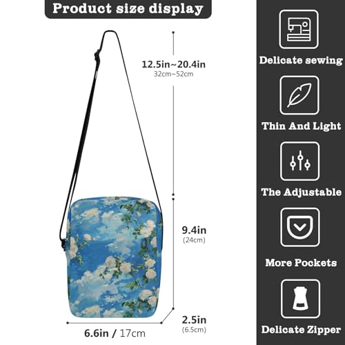 KLL White Roses Clouds blue messenger bag cute Vegan Leather mens crossbody bag small Casual Shoulder Handbag3