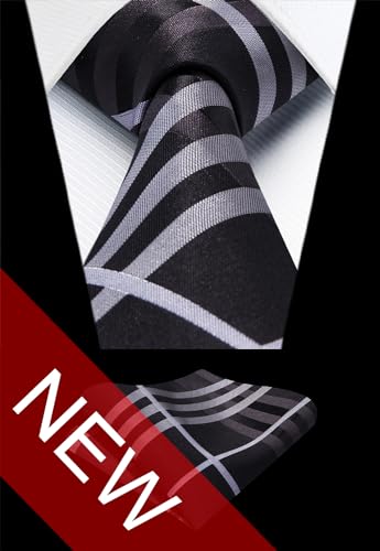 Image of HISDERN Ties for Men Formal Business Plaid Checked Mens Ties and Pocket Square Set Classic Wedding Necktie Handkerchief