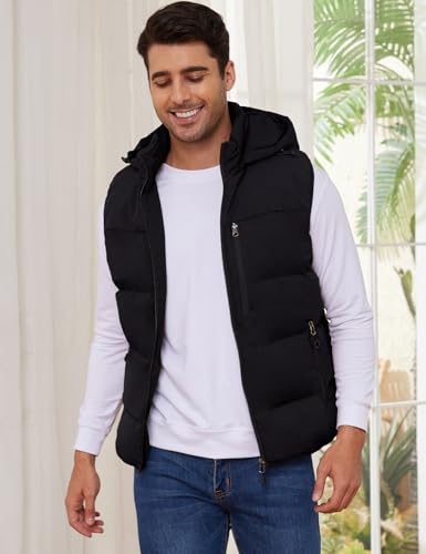 Image of Gihuo Mens Winter Puffer Vest Hooded Sleeveless Quilted Jacket Zip Up Padded Coats