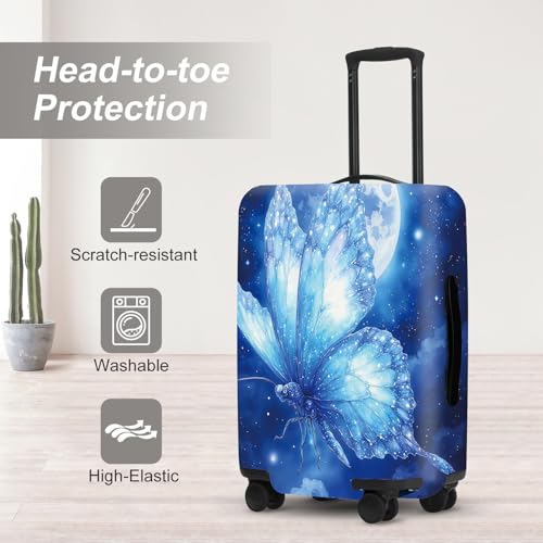 Image of Mystical Moonlight Butterfly Suitcase Cover, Luggage Protector Elastic Fit 18-32 Inch Bags, Unique Gifts for Fantasy Fans
