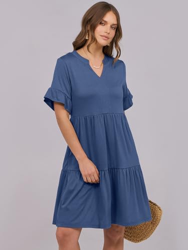 Image of ANRABESS Women's Summer Casual Dress, V-Neck Ruffle Sleeve Tiered Mini Dress, Soft Comfy Fabric with Pockets for All-Day Wear