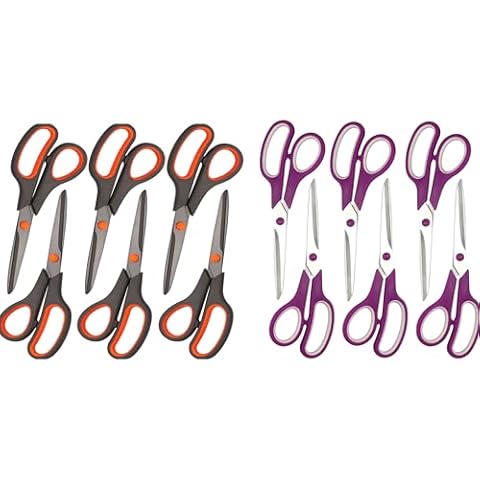 Scissors Bulk, Rkqoa 8" All Purpose Scissors Pack of 12 - High Performance and Designed for Comfort and Cutting - Sharp to Cut but Soft to Hold. Perfect for Art, Crafts and the Office Cover