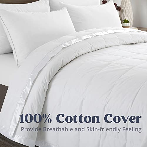 Puredown® Soft Lightweight Down Blanket With Satin Trim For Bed 100% Cotton, White, Full/Queen Size (90"X90") #TOP2