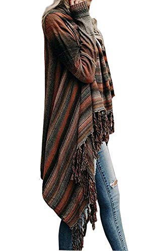 Women's Open Front Knited Tassels Slash Loose Cardigan Crew Neck Speckled Fringe Sweater Outwear