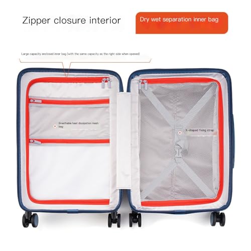 Suitcase Luggage Multi-Function Charging Wide Trolley Suitcase Password Box Universal Wheel Zipper Ultra-Light Suitcase Suitcases Large(Blue,24in)4